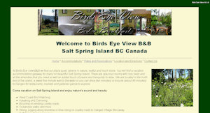 Birds Eye View Bed and Breakfast on Salt Spring Island website  redesigned in 2012 by AGWebServices, offline in 2014